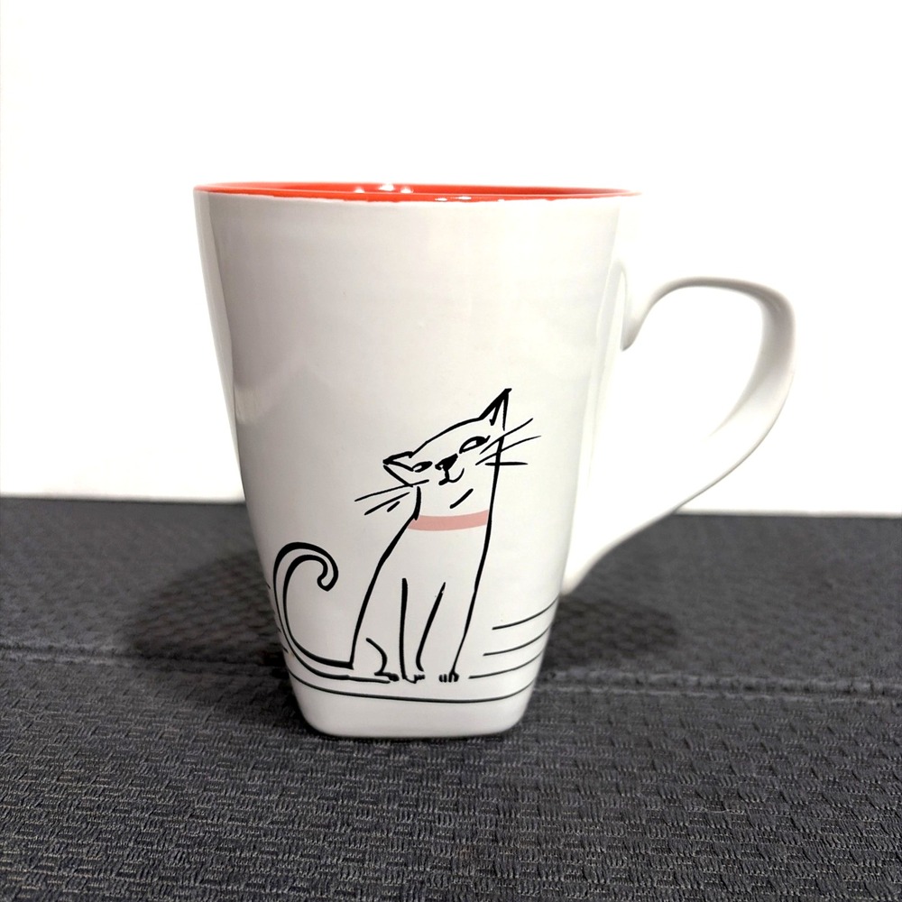 Whimsical Cartoon Cat Square Bottom Mug Red Interior by Hallmark Vintage